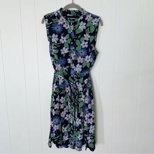 Karl Lagerfeld Paris Blue Floral Sleeveless Button Up Dress 12